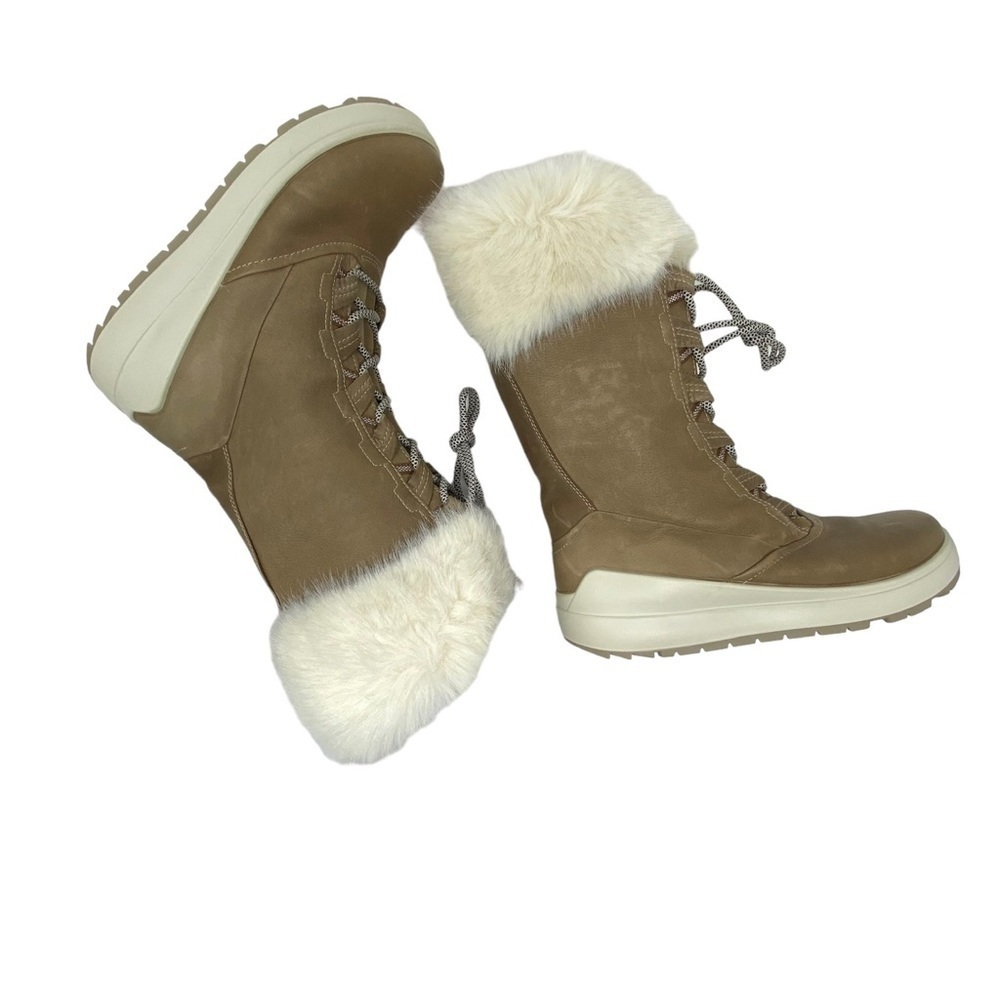 Ecco Noyce Tall Leather Faux Fur Lace Up Winter Boots - Picture 3 of 10